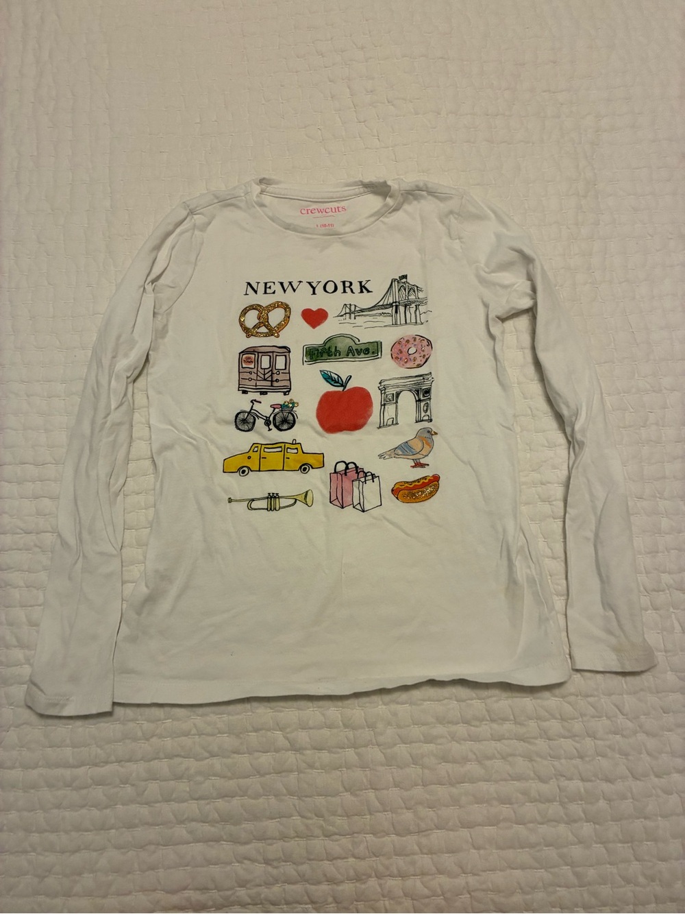Crewcuts White Long-Sleeve Tee with Colorful New York Icons